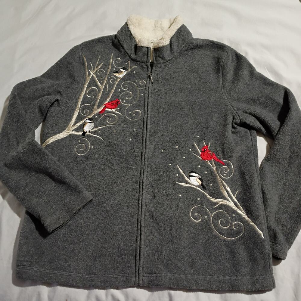 Croft & Barrow Women's Medium Polar Fleece Full-Zip Cardinals/Birds/Birch Jacket